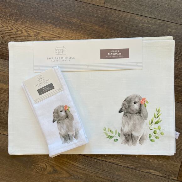 Rachel Ashwell Bunny Rabbit Cotton Placemats 13x19 Easter Spring Decor Set of 4 - Picture 3 of 5